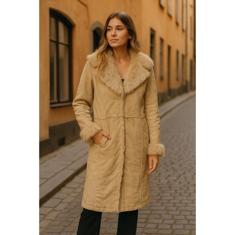 Luxe Penny Lane Trench Coat Women XL Faux Suede Fur Mobwife Glam Afghan Y2K 90s